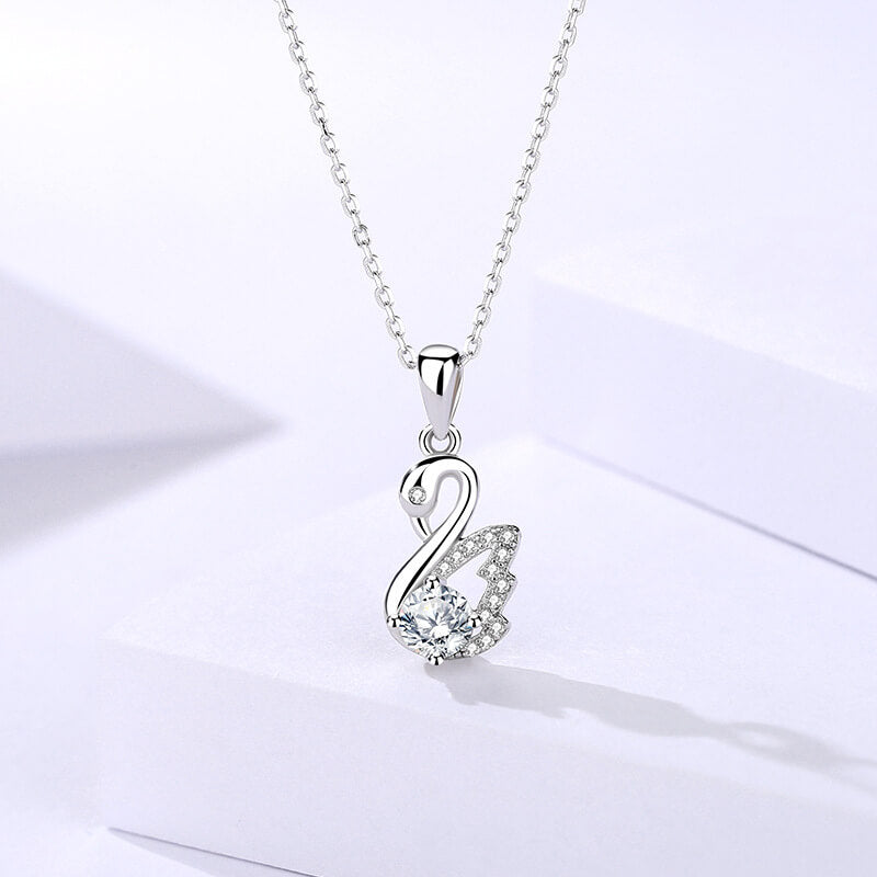 Moissanite 1.0ct Round Cut Swan Shaped 925 Sterling Silver Necklace