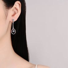 Round Cut White Stone Tennis Racket Design Earrings in White Gold Plating with Moissanite, 925 Sterling Silver