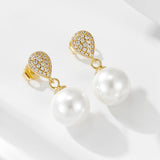 Elegant Pear Cut Stone Pearl Dangle Earrings In Sterling Silver For Woman