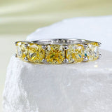 Stunning Yellow Stone Cushion Cut 925 Sterling Silver Wedding Band