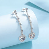 Heart Cut Moissanite Drop Earrings in White Gold Plating, 925 Sterling Silver