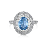 Oval Cut Blue Stone Halo Sterling Silver Engagement Ring