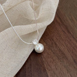 Chic Snake Chain Necklace Single Pearl In Sterling Silver For Woman