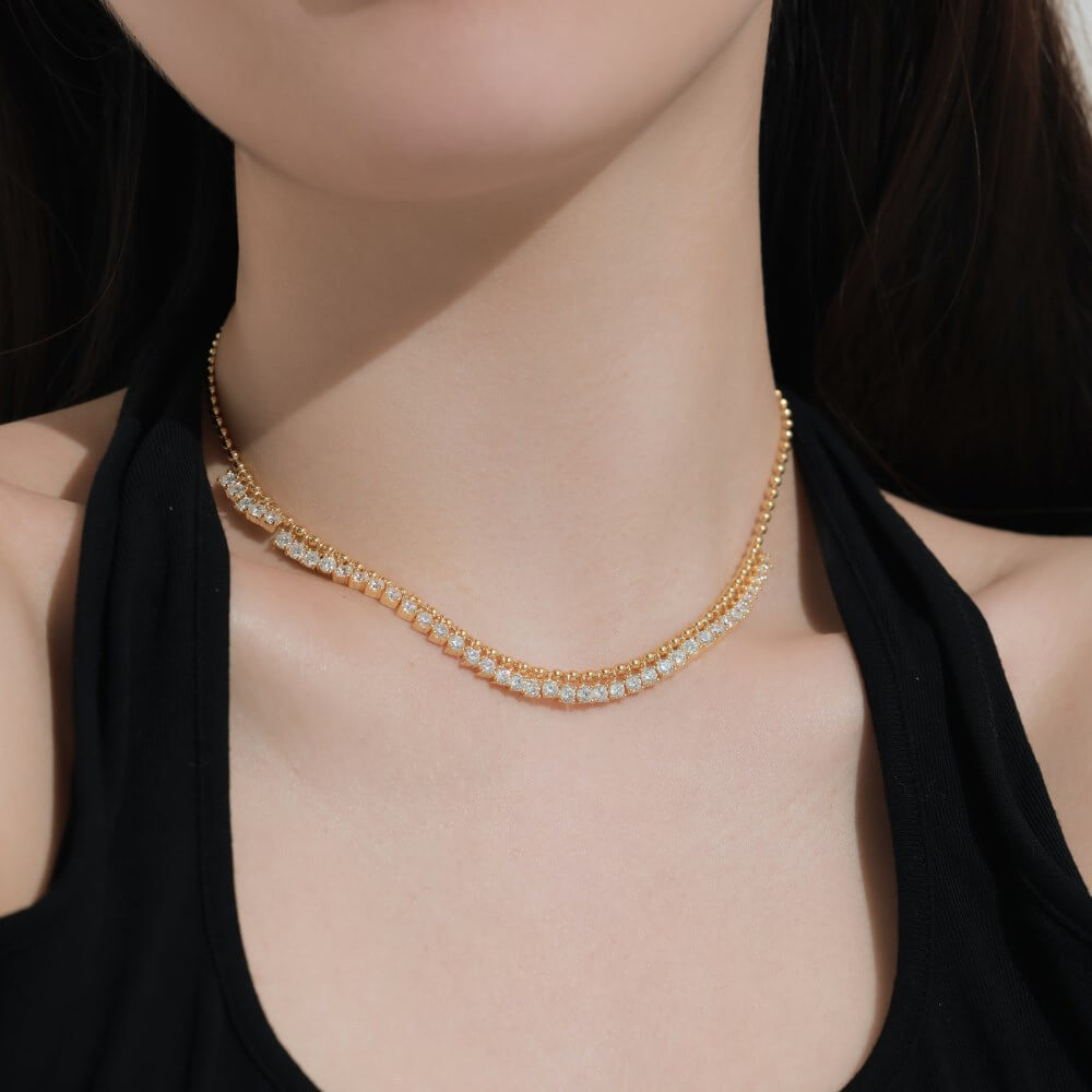Double Layer Round Cut Necklace in 925 Sterling Silver