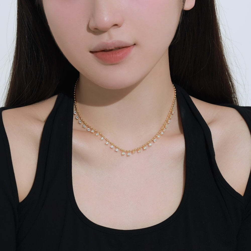 Double Layer Round Cut Necklace in 925 Sterling Silver