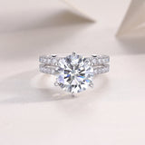 Round Cut Moissanite White Gold Plated 925 Sterling Silver Bridal Set Rings