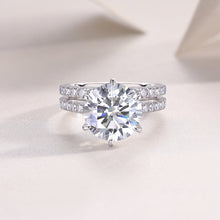 Round Cut Moissanite White Gold Plated 925 Sterling Silver Bridal Set Rings