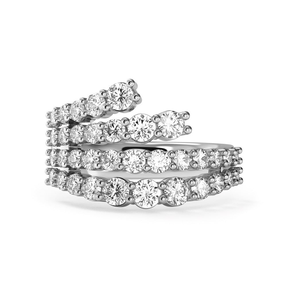 925 Sterling Silver Multi Row Round Cut Spiral Wedding Ring