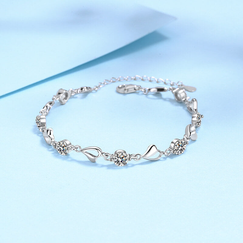 Round Cut Charm Moissanite Bracelet with White Gold Plating, 925 Sterling Silver