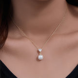 Enchanting Pearl&Heart Cut Stone Necklace In Sterling Silver For Woman