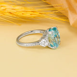 Oval Cut Aquamarine Blue Stone Ring with White Gold Plating - 925 Sterling Silver