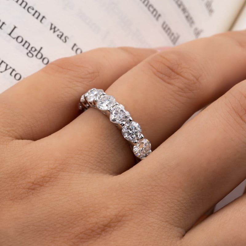 Solarii Moissanite 4.8ct Round Cut & Heart Cut Full Eternity Ring 925 Sterling Silver Wedding Band