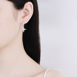 Star Shape Drop Earrings with White Gold Plating and Moissanite, 925 Sterling Silver