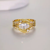 Simulated Diamonds 1.0ct Marquise Cut Sterling Silver 3PC Wedding Ring Set