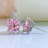 Elegant Sterling Silver Pink Stone Cushion Cut Earrings