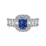 Radiant Cut Blue Stone Sterling Silver Engagement Ring