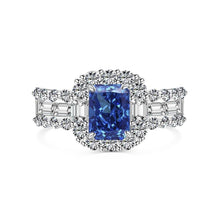 Radiant Cut Blue Stone Sterling Silver Engagement Ring