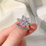 Luxury Halo Radiant Cut 925 Sterling Silver Wedding Ring Set