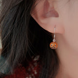 Halloween Pumpkin Design Drop Earrings In Sterling Silver