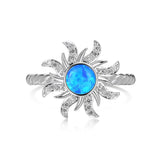 Luxurious Sunflower Design Round Cut Blue Stone Sterling Silver Engagement Ring