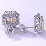 Radiant Asscher Cut Pink Stone 925 Sterling Silver Earrings