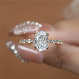 Oval Cut White Stone Ring with Yellow Gold Plating - 925 Sterling Silver
