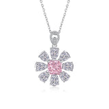 Princess Cut Pink Stone Flower Design Sterling Silver Necklace