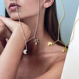 Star and Moon Pendant Necklace in 925 Sterling Silver