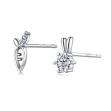 925 Sterling Silver Rabbit&Carrot Round Cut Stud Earrings