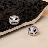 Sparkling Diamond-Encrusted Pumpkin Skull Earrings in Sterling Silver