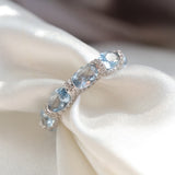 Solarii X Lustrous Oval Cut Aquamarine Blue Wedding Ring In 925 Sterling Silver