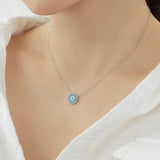 Round Cut Blue Stone Sterling Silver Necklace