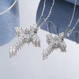 Round Cut Moissanite Cross Necklace with White Gold Plating, 925 Sterling Silver (0.5CT/1.0CT)