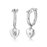 925 Sterling Silver Heart Design Round Cut Drop Earrings