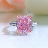 Radiant Cut Pink Stone Ring with Rose Gold Plating - 925 Sterling Silver
