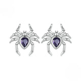 Halloween Spider Design Pear Cut Purple Stone Earrings In Sterling Silver