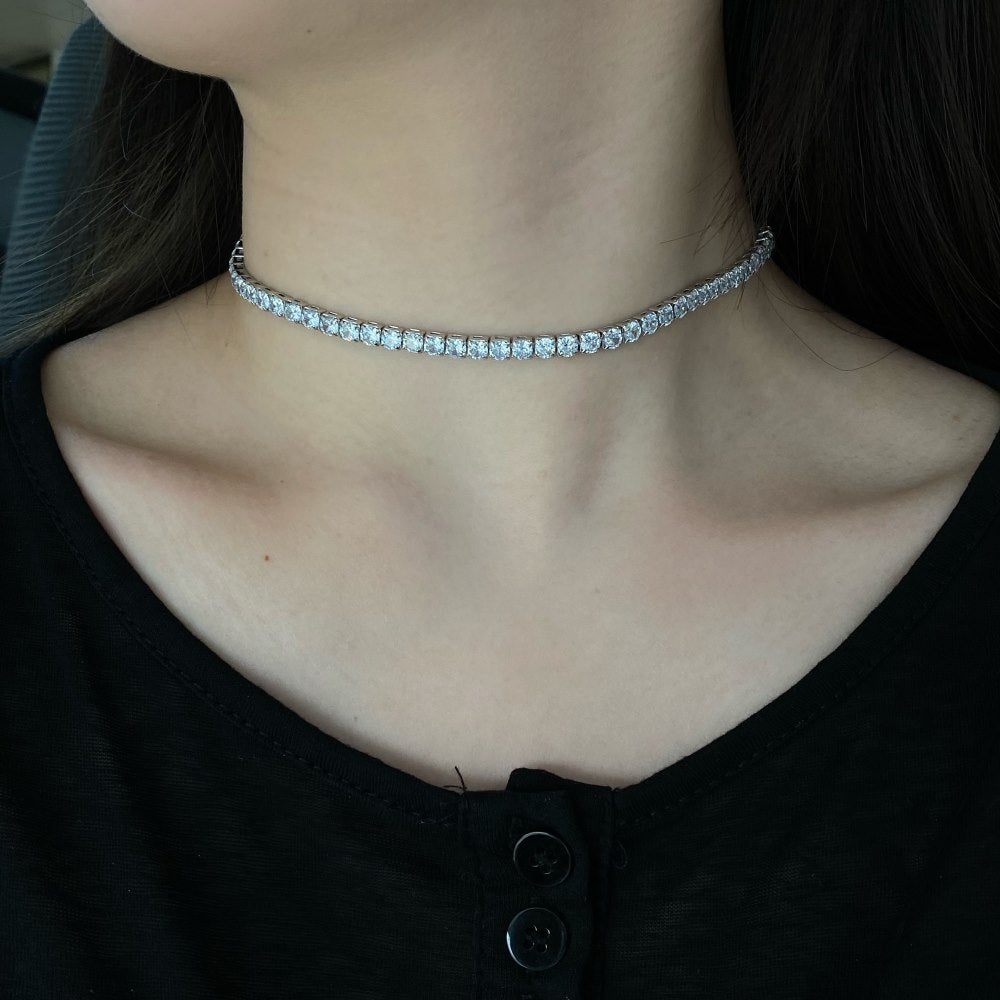 Classic Round Cut Tennis Sterling Silver Necklace
