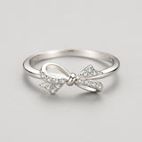 Elegant Bow Design Round Cut Sterling Silver Engagement Ring