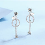 Round Cut White Stone Hoop Earrings in White Gold Plating with Moissanite, 925 Sterling Silver