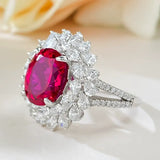 Gorgeous Flower Shape 3.0ct Oval Cut Ruby Engagement Ring