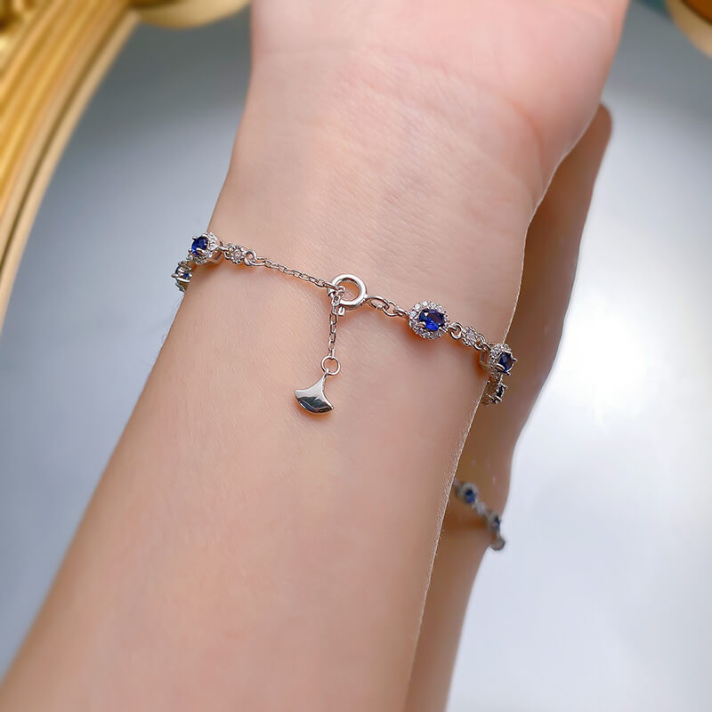 Silver Round Cut Sapphire and Simulated Diamonds Bracelet