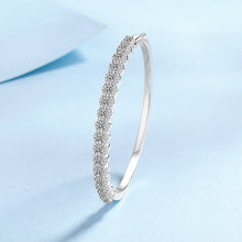 Round Cut Moissanite Bangle Bracelet with White Gold Plating, 925 Sterling Silver