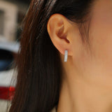 Emerald Cut Moissanite Hoop Earrings in White Gold Plating, 925 Sterling Silver