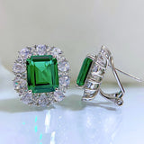 Vintage Emerald Cut Emerald Stone 925 Sterling Silver Earrings