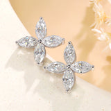 925 Sterling Silver Marquise Cut Moissanite Flower Stud Earrings