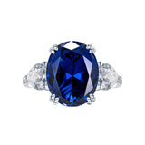 Timeless 3.0ct Blue Sapphire Oval Cut Three Stones Engagement Ring In Sterling Silver