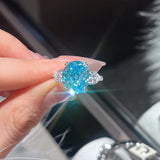 Oval Cut Aquamarine Blue Stone Ring with White Gold Plating - 925 Sterling Silver