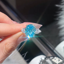 Oval Cut Aquamarine Blue Stone Ring with White Gold Plating - 925 Sterling Silver