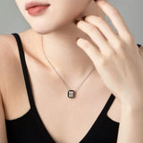 Square Pendant Emerald Cut Necklace in 925 Sterling Silver