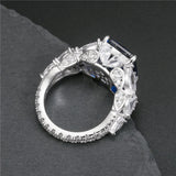 Dazzling 6.0ct Blue Sapphire Radiant Cut Engagement Ring In Sterling Silver